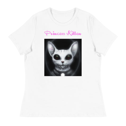 Women's White T-Shirt with Dark Alien Cat with a text "Princess Kitten" at $25.97 found at Personalizedpetlovergifts