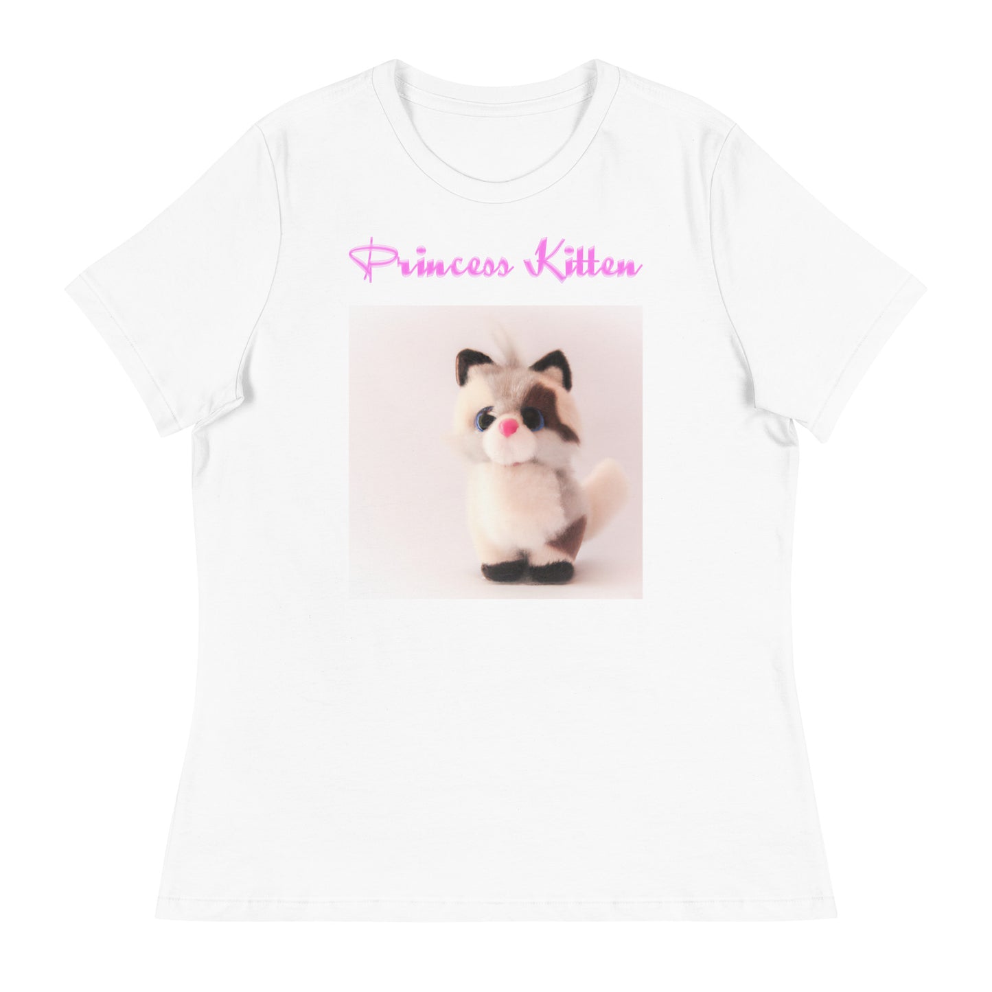 Women's White T-Shirt with Cute Plush Kitten with a text "Princess Kitten" at $25.97 found at Personalizedpetlovergifts