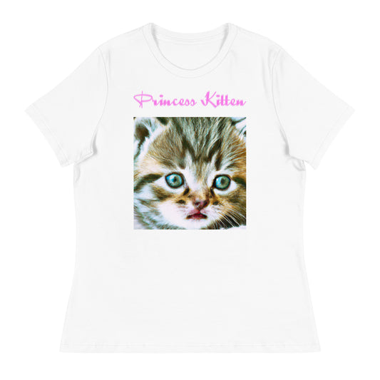 Women's White T-Shirt with Cute Kitten Portrait with a text "Princess Kitten" at $25.97 found at Personalizedpetlovergifts