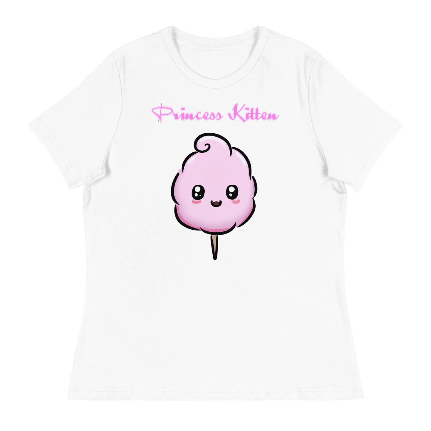 Women's White T-Shirt with Cute Cotton Candy with a text "Princess Kitten" at $25.97 found at Personalizedpetlovergifts