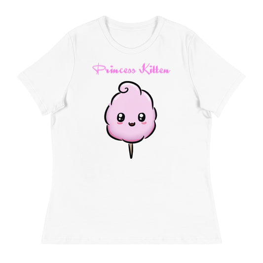 Women's White T-Shirt with Cute Cotton Candy with a text "Princess Kitten" at $25.97 found at Personalizedpetlovergifts