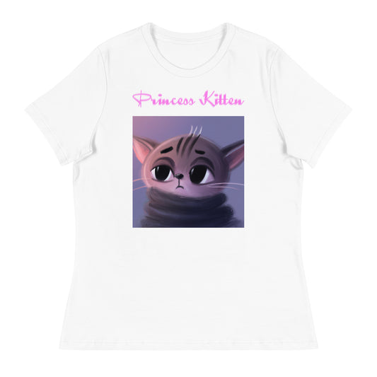 Women's White T-Shirt with Cute Cold Kitten with a text "Princess Kitten" at $25.97 found at Personalizedpetlovergifts