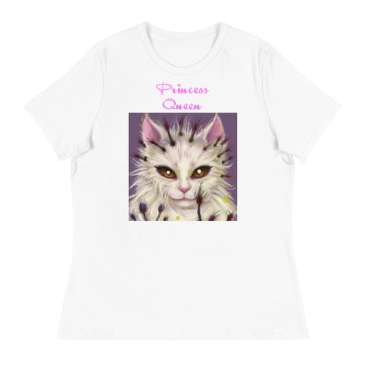 Women's White T-Shirt with Fluffy Alien Cat with a text "Princess Queen" at $25.97 found at Personalizedpetlovergifts