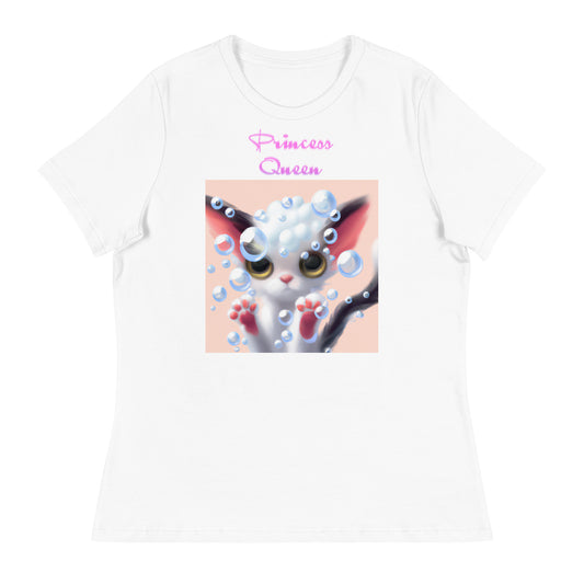 Women's White T-Shirt with Cute Kitten With Bubbles with a text "Princess Queen" at $25.97 found at Personalizedpetlovergifts