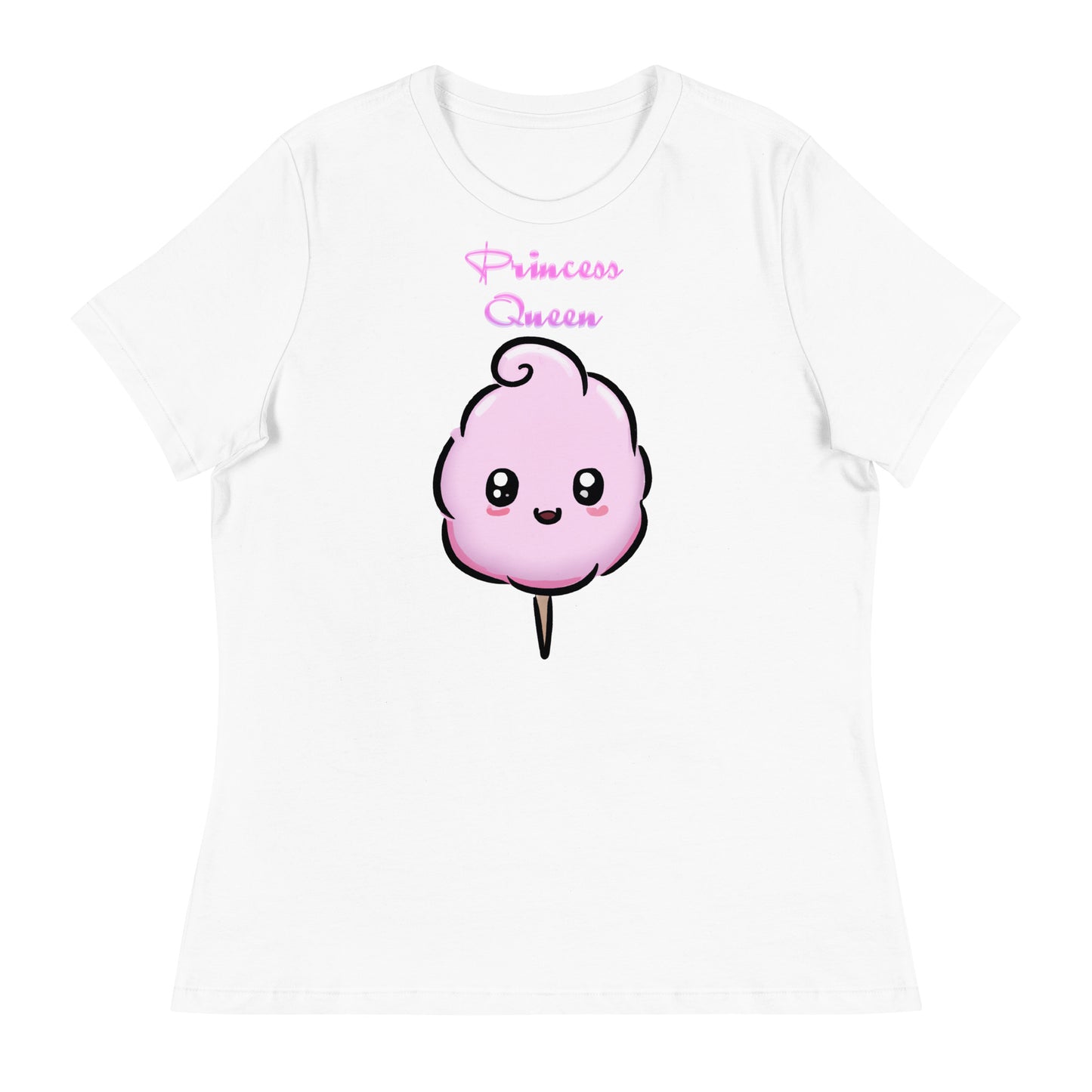 Women's White T-Shirt with Cute Cotton Candy with a text "Princess Queen" at $25.97 found at Personalizedpetlovergifts