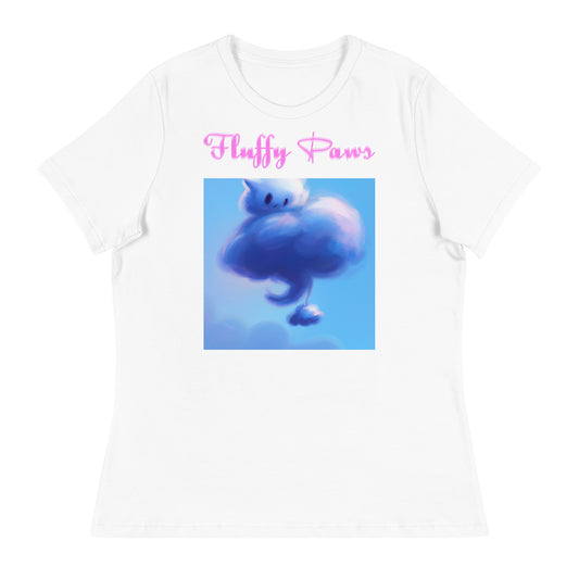 Women's White T-Shirt with Fluffy Cloud Kitten with a text "Fluffy Paws" at $25.97 found at Personalizedpetlovergifts