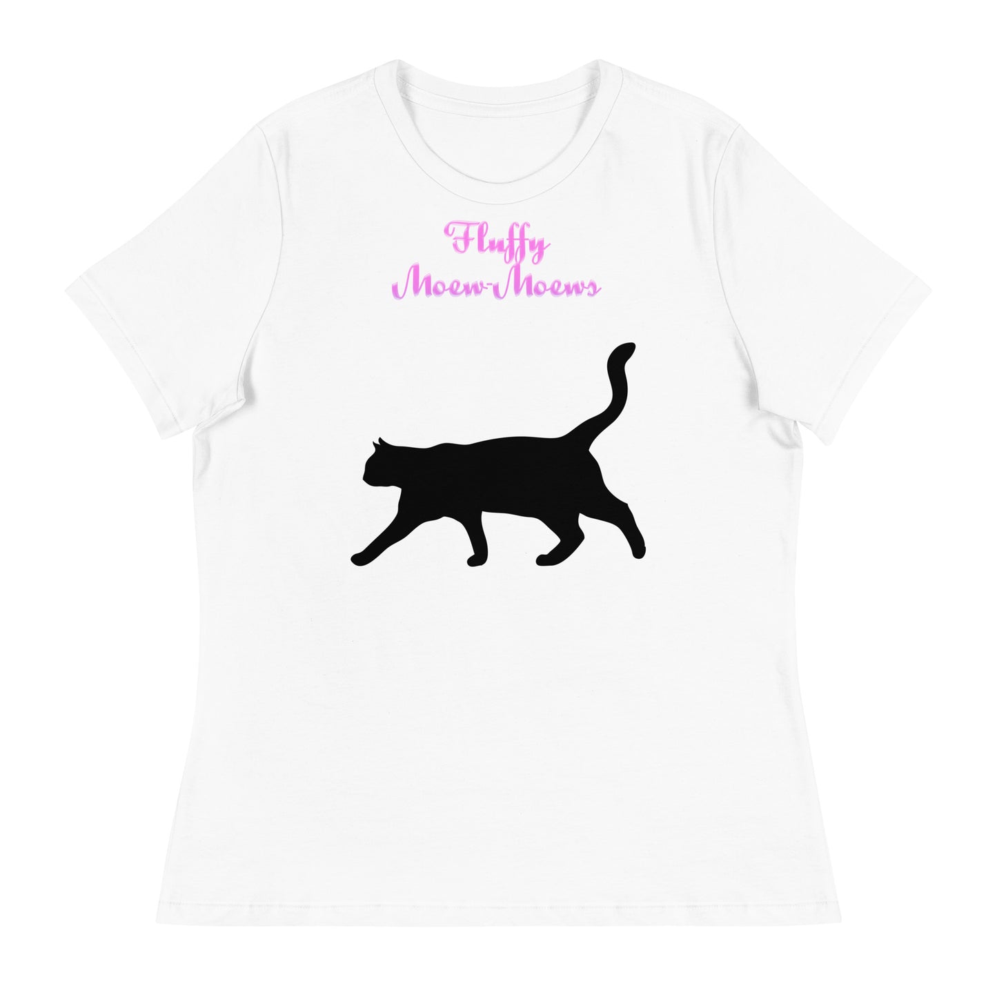 Women's White T-Shirt with Elegant Cat with a text "Fluffy Moew-Moews" at $25.97 found at Personalizedpetlovergifts