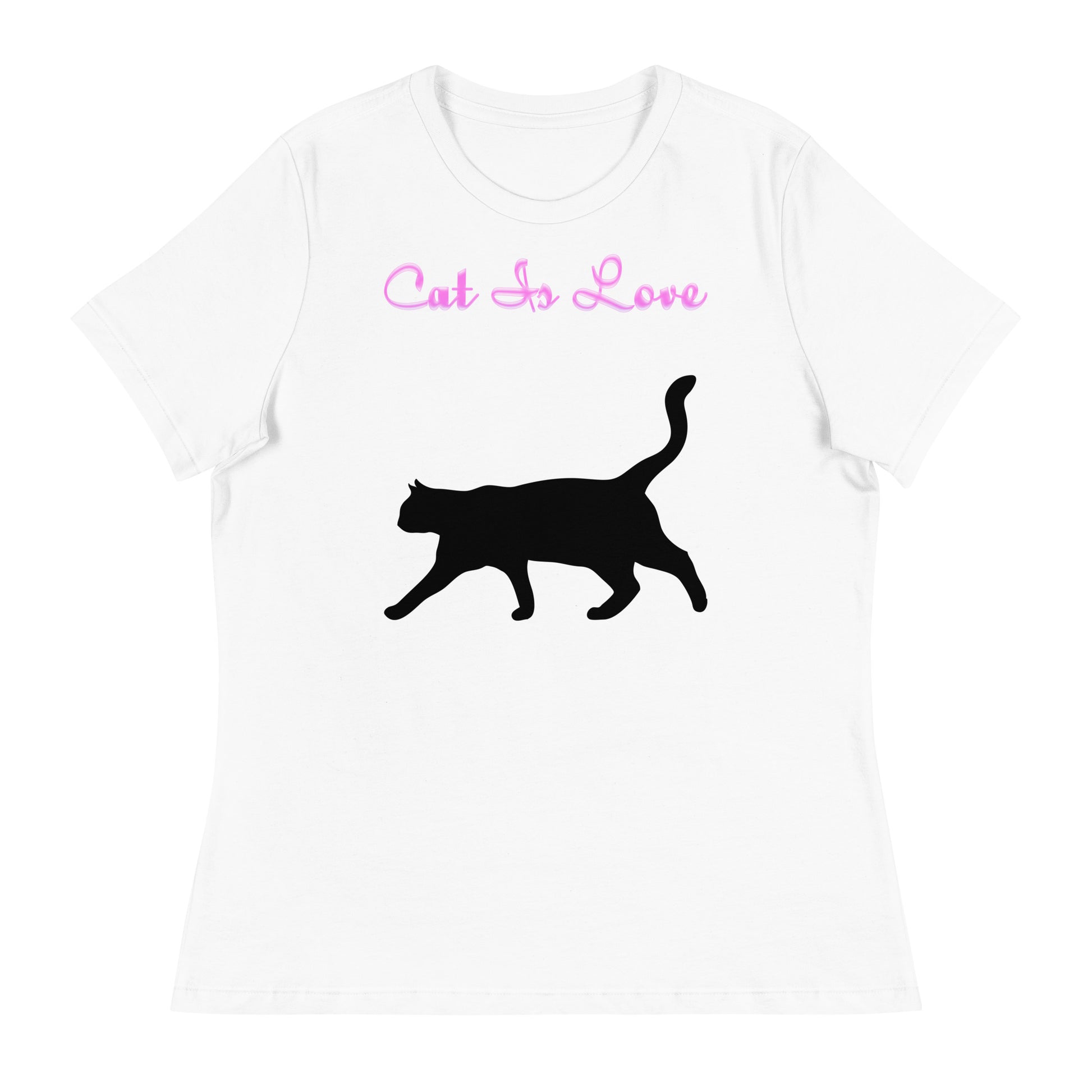 Women's White T-Shirt with Elegant Cat with a text "Cat Is Love" at $25.97 found at Personalizedpetlovergifts