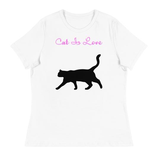 Women's White T-Shirt with Elegant Cat with a text "Cat Is Love" at $25.97 found at Personalizedpetlovergifts