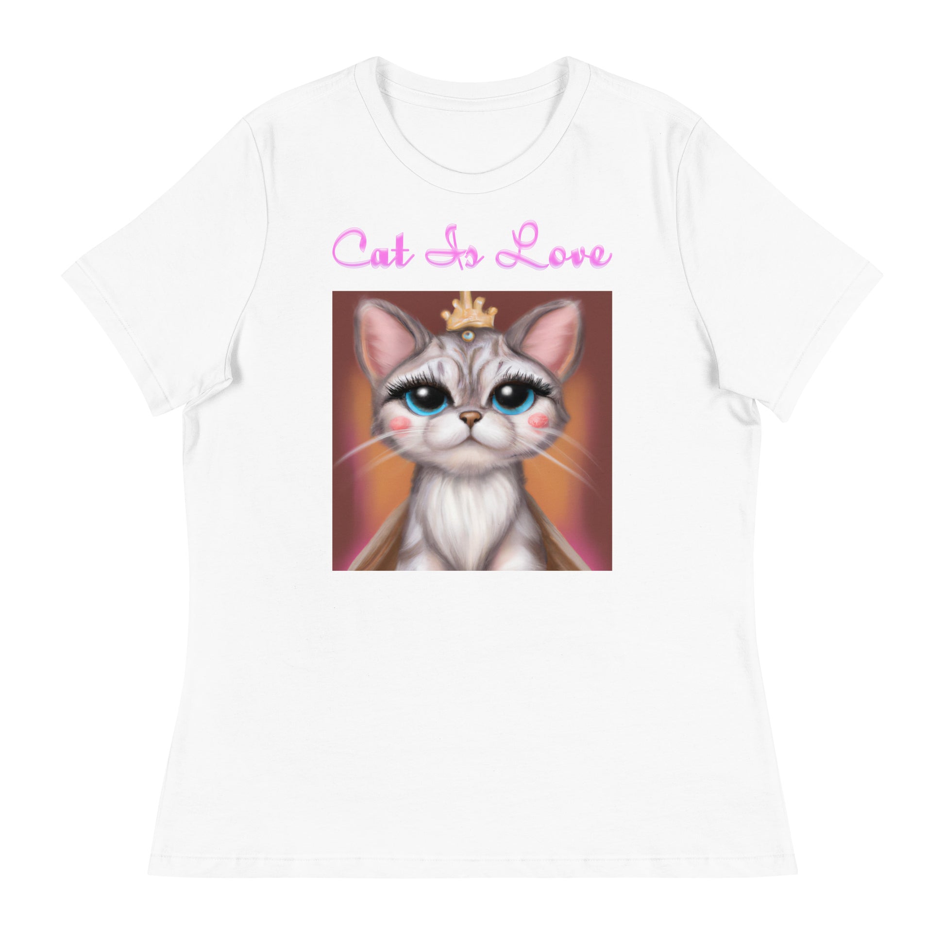 Women's White T-Shirt with Cute Princess Kitten with a text "Cat Is Love" at $25.97 found at Personalizedpetlovergifts