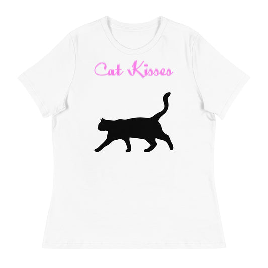 Women's White T-Shirt with Elegant Cat with a text "Cat Kisses" at $25.97 found at Personalizedpetlovergifts