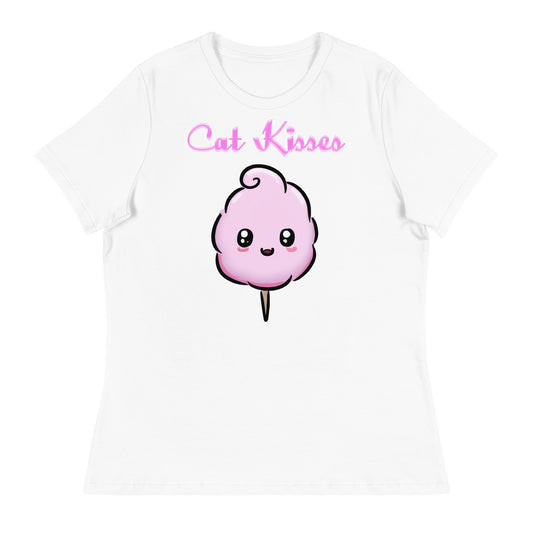 Women's White T-Shirt with Cute Cotton Candy with a text "Cat Kisses" at $25.97 found at Personalizedpetlovergifts