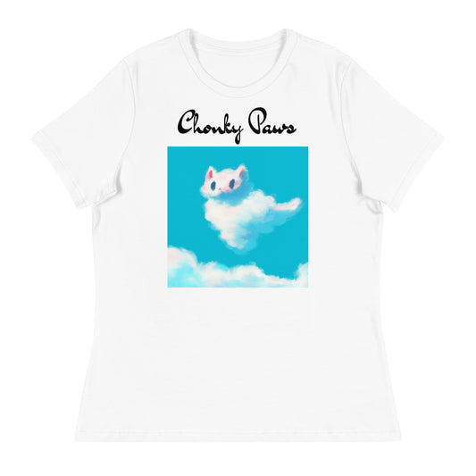 Women's White T-Shirt with Fluffy White Cloud Kitten with a text "Chonky Paws" at $25.97 found at Personalizedpetlovergifts