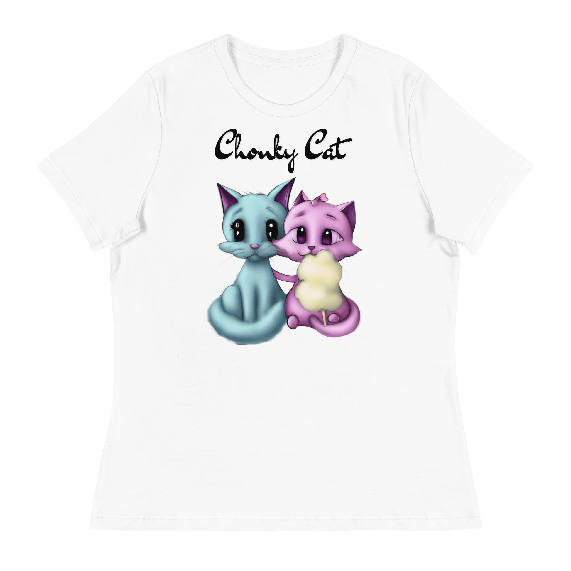 Women's White T-Shirt with Hugging Kittens With Cotton Candy with a text "Chonky Cat" at $25.97 found at Personalizedpetlovergifts