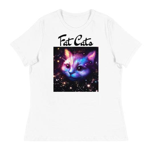 Women's White T-Shirt with Galaxy Cat with a text "Fat Cats" at $25.97 found at Personalizedpetlovergifts