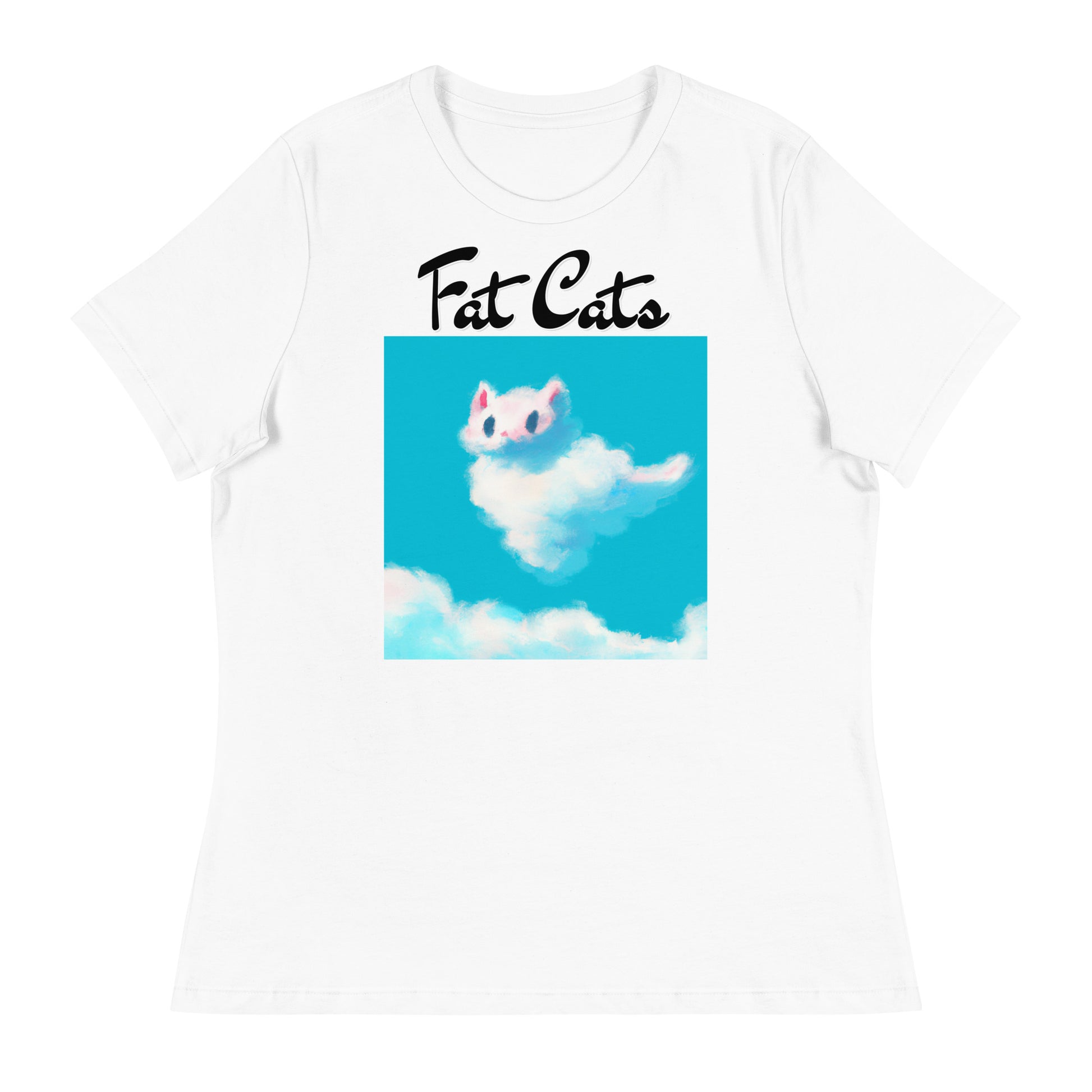 Women's White T-Shirt with Fluffy White Cloud Kitten with a text "Fat Cats" at $25.97 found at Personalizedpetlovergifts