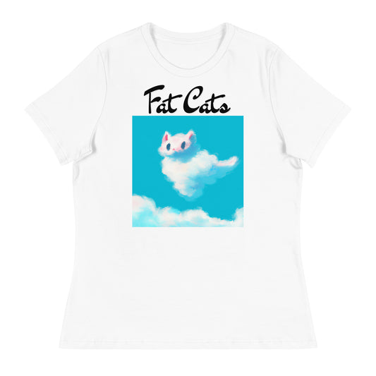 Women's White T-Shirt with Fluffy White Cloud Kitten with a text "Fat Cats" at $25.97 found at Personalizedpetlovergifts