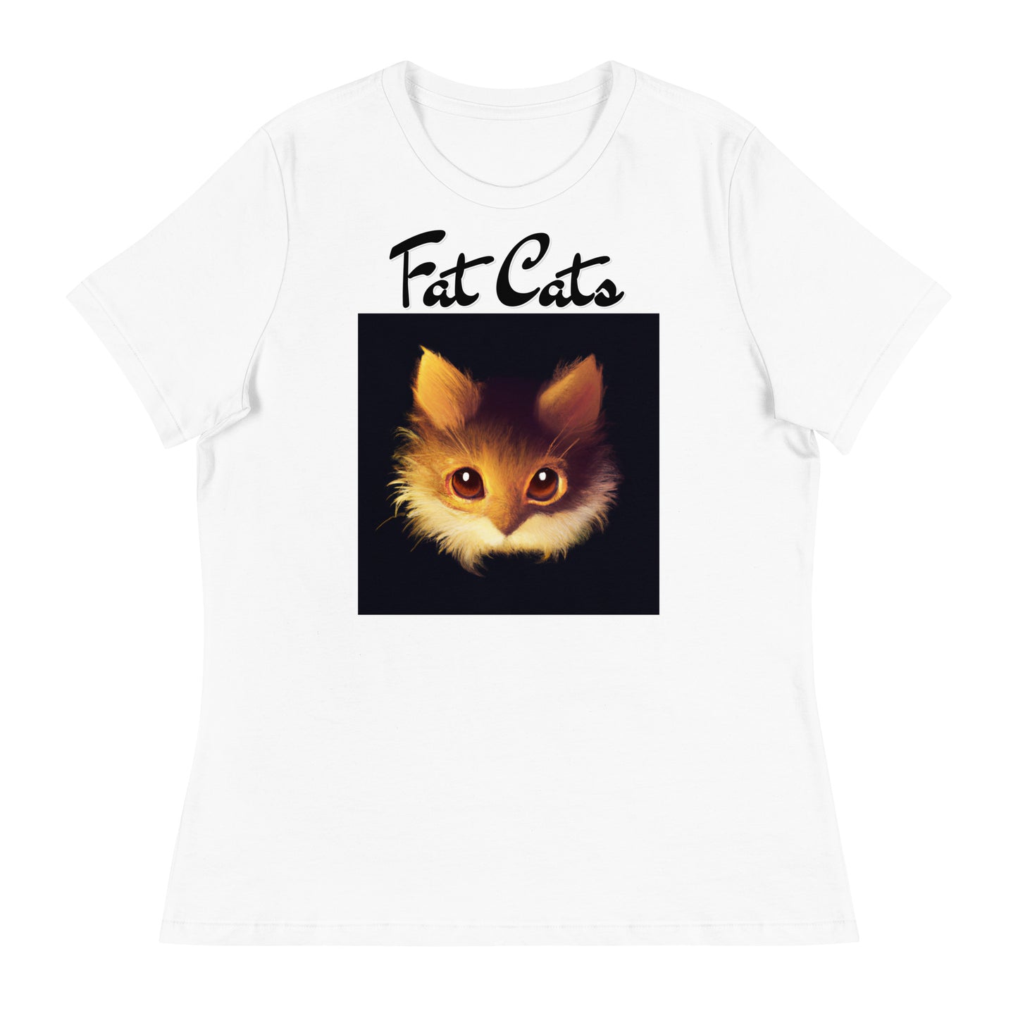 Women's White T-Shirt with Fluffy Orange Cat Portrait with a text "Fat Cats" at $25.97 found at Personalizedpetlovergifts