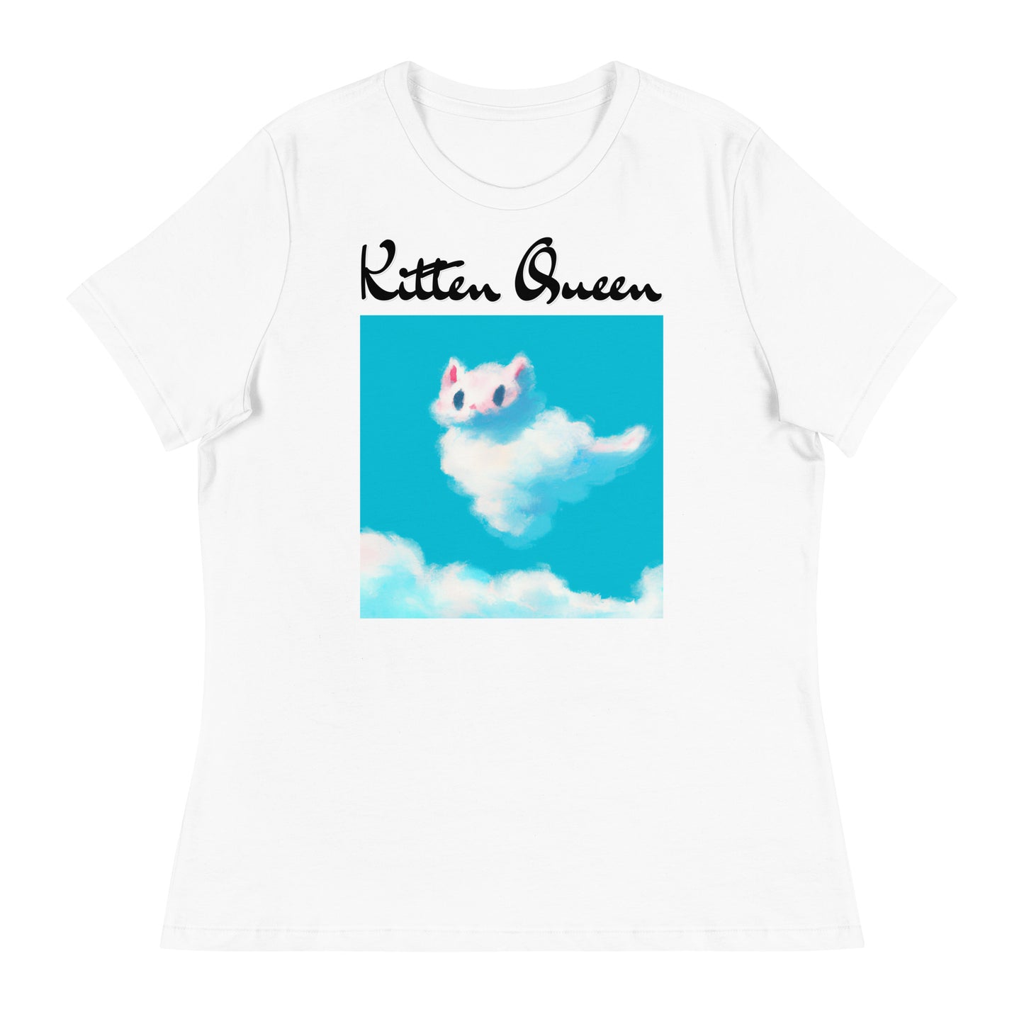 Women's White T-Shirt with Fluffy White Cloud Kitten with a text "Kitten Queen" at $25.97 found at Personalizedpetlovergifts