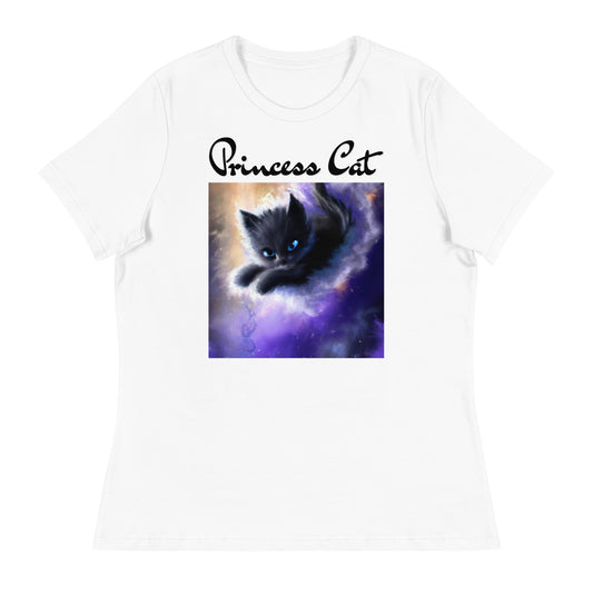 Women's White T-Shirt with Kitten In A Cosmic Cloud with a text "Princess Cat" at $25.97 found at Personalizedpetlovergifts