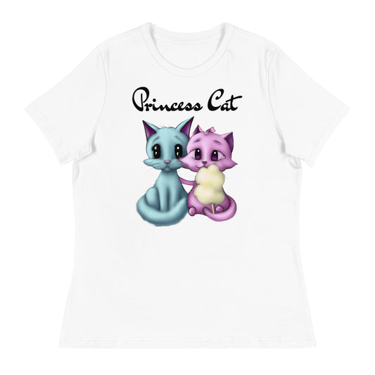 Women's White T-Shirt with Hugging Kittens With Cotton Candy with a text "Princess Cat" at $25.97 found at Personalizedpetlovergifts