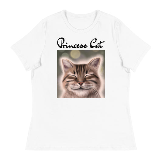 Women's White T-Shirt with Happy Cat with a text "Princess Cat" at $25.97 found at Personalizedpetlovergifts