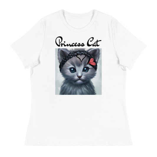 Women's White T-Shirt with Grey Kitten With a Headband with a text "Princess Cat" at $25.97 found at Personalizedpetlovergifts