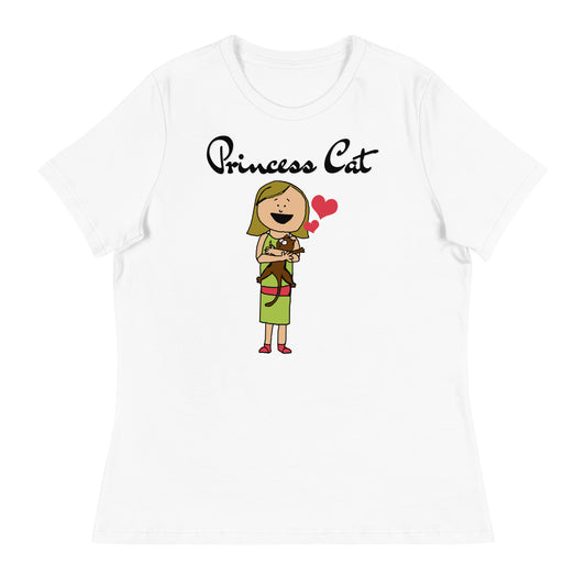 Women's White T-Shirt with Girl Holding a Kitten with a text "Princess Cat" at $25.97 found at Personalizedpetlovergifts