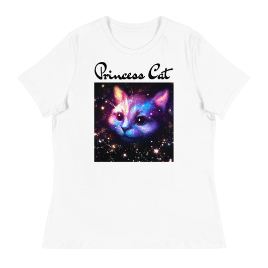 Women's White T-Shirt with Galaxy Cat with a text "Princess Cat" at $25.97 found at Personalizedpetlovergifts