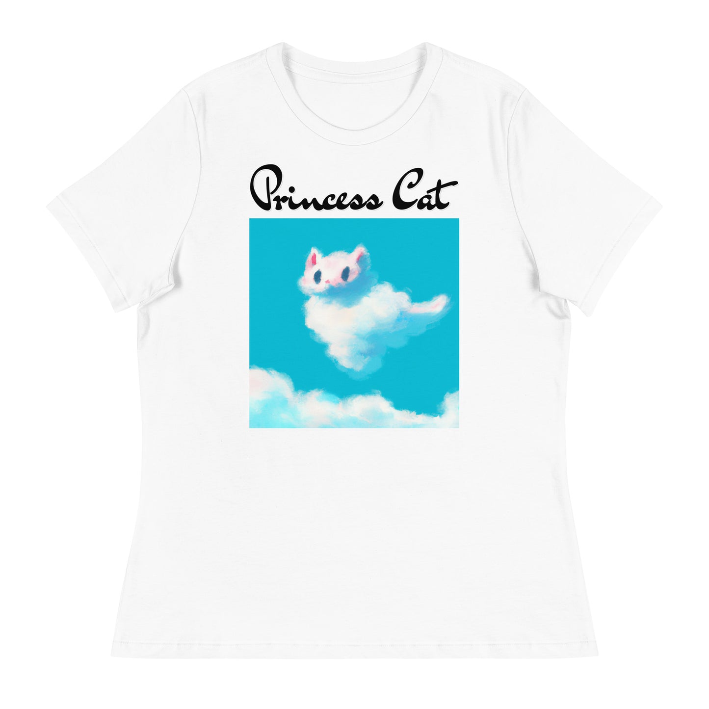 Women's White T-Shirt with Fluffy White Cloud Kitten with a text "Princess Cat" at $25.97 found at Personalizedpetlovergifts