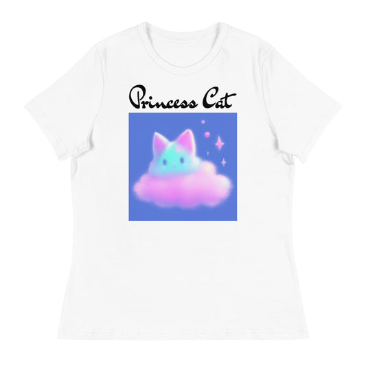 Women's White T-Shirt with Fluffy Pink Cloud Kitten with a text "Princess Cat" at $25.97 found at Personalizedpetlovergifts