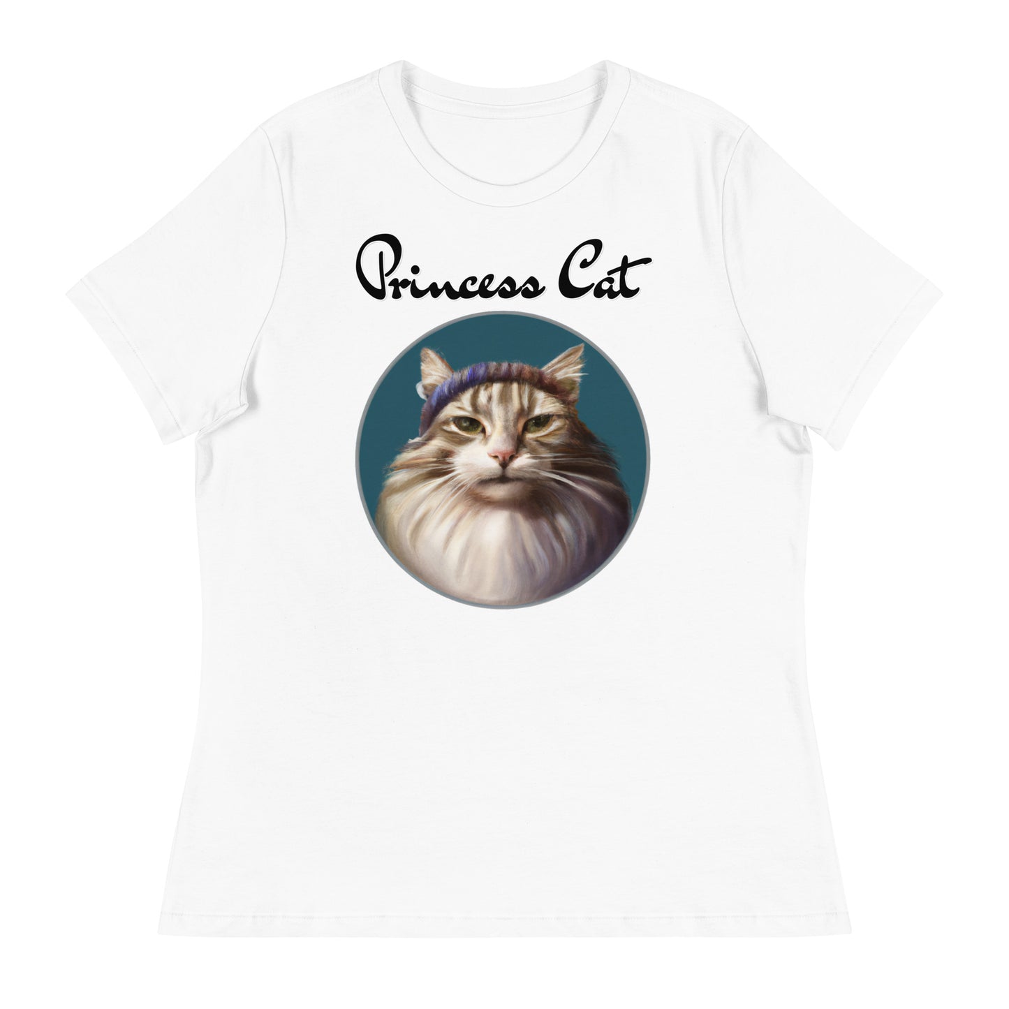 Women's White T-Shirt with Fluffy Kitten With a Wool Headband with a text "Princess Cat" at $25.97 found at Personalizedpetlovergifts