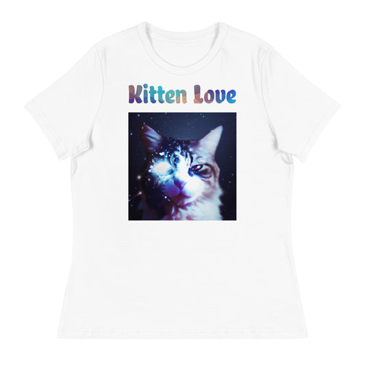 Women's White T-Shirt with Cat With Space Eye with a text "Kitten Love" at $25.97 found at Personalizedpetlovergifts