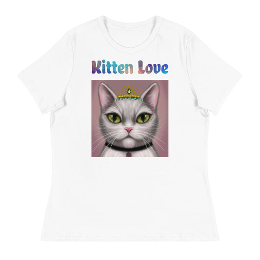 Women's White T-Shirt with Cat With a Tiara with a text "Kitten Love" at $25.97 found at Personalizedpetlovergifts