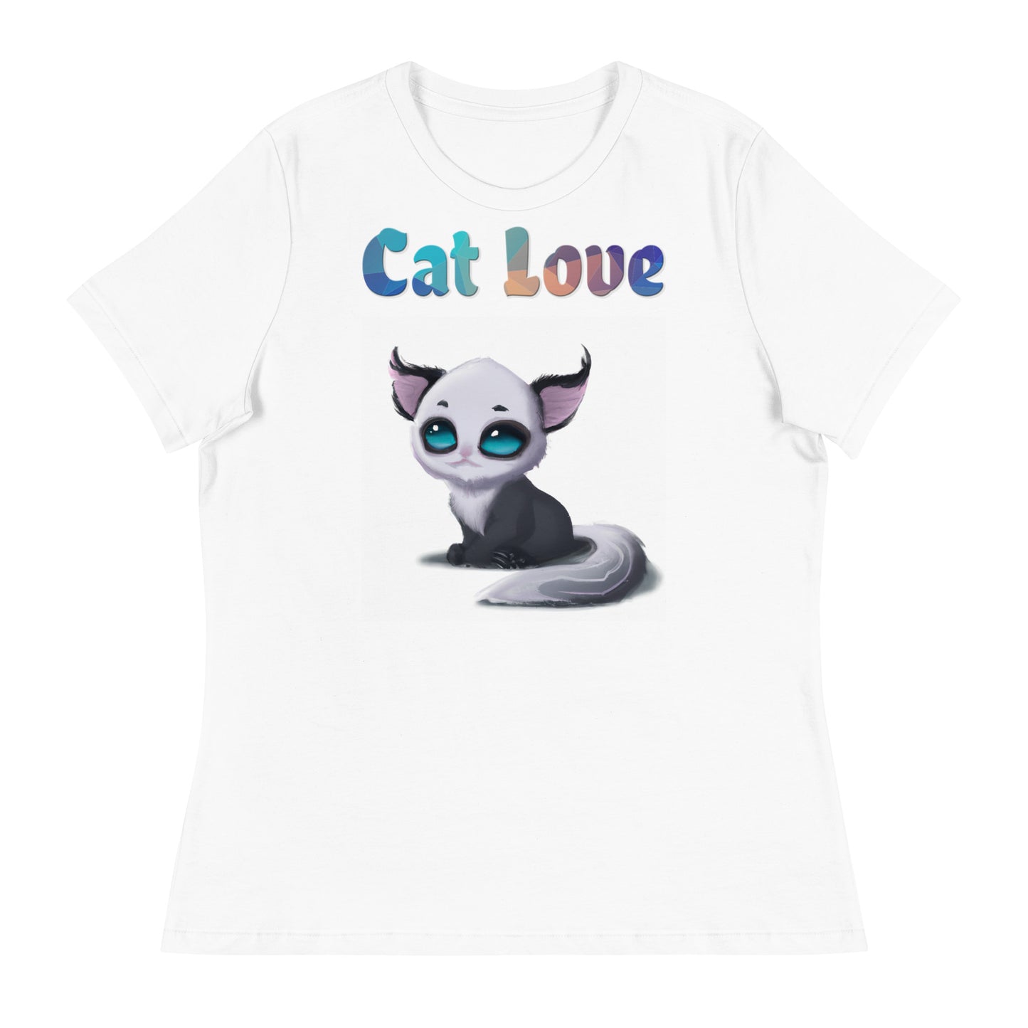 Women's White T-Shirt with Cute Alien Kitten with a text "Cat Love" at $25.97 found at Personalizedpetlovergifts