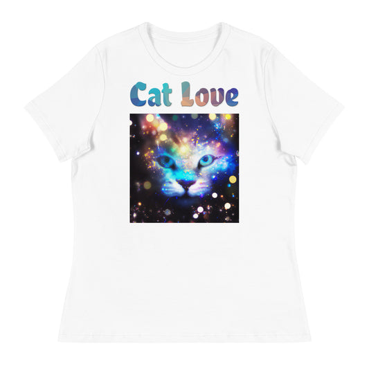 Women's White T-Shirt with Colorful Cat Photo with a text "Cat Love" at $25.97 found at Personalizedpetlovergifts