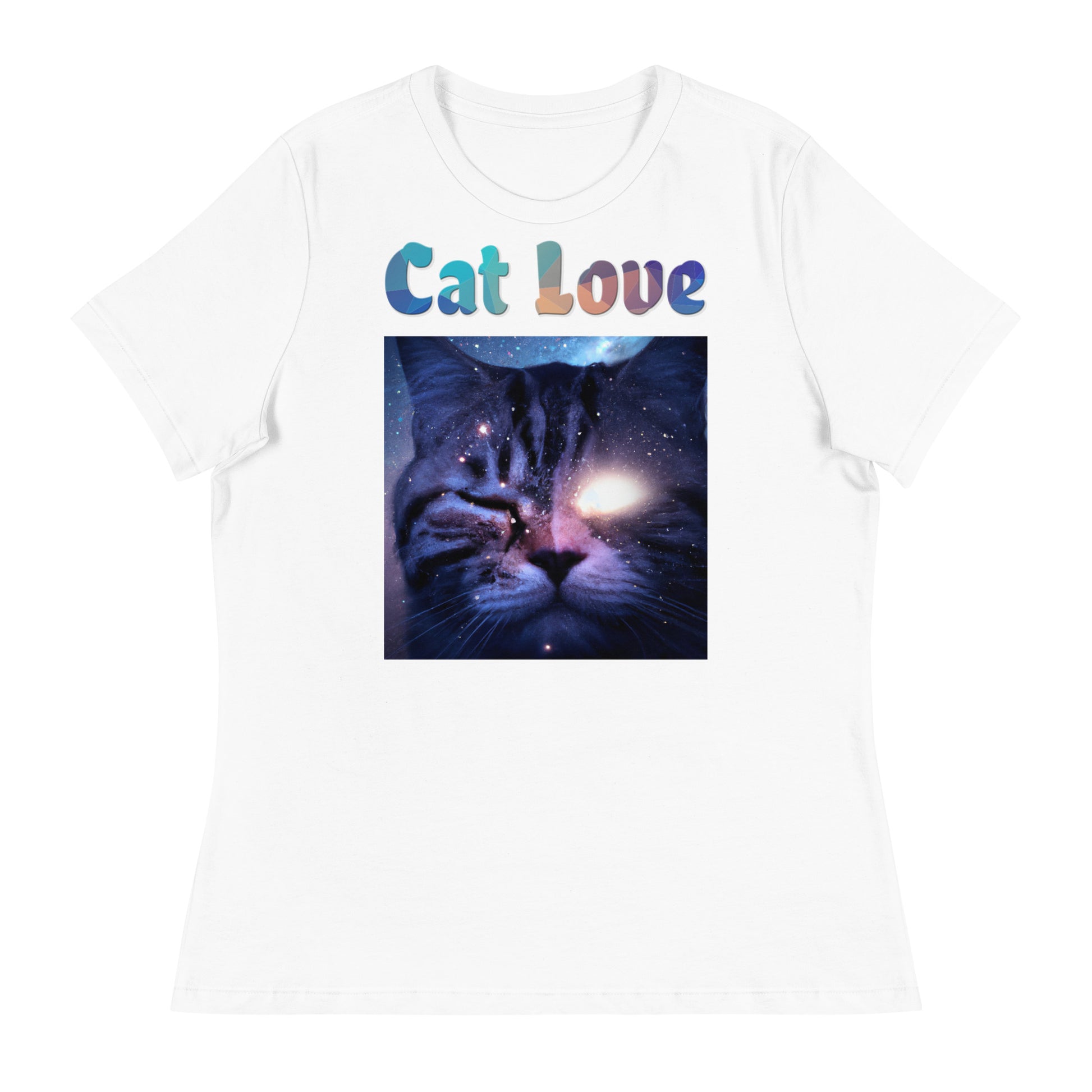 Women's White T-Shirt with Cat With a Shiny Eye with a text "Cat Love" at $25.97 found at Personalizedpetlovergifts