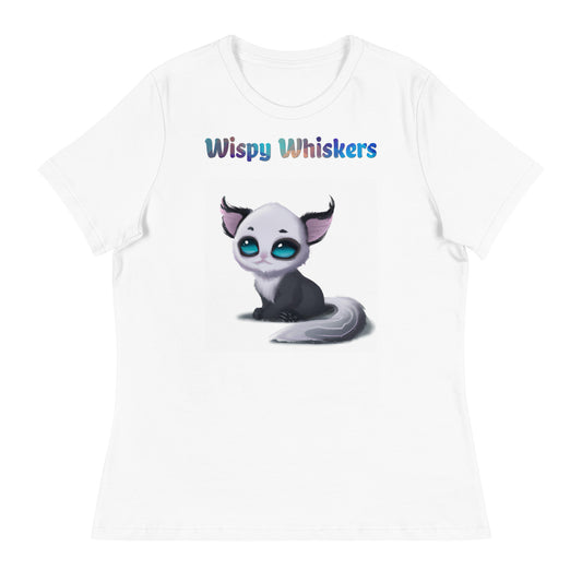 Women's White T-Shirt with Cute Alien Kitten with a text "Wispy Whiskers" at $25.97 found at Personalizedpetlovergifts