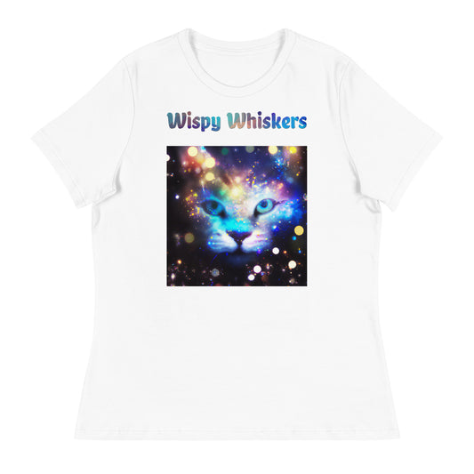 Women's White T-Shirt with Colorful Cat Photo with a text "Wispy Whiskers" at $25.97 found at Personalizedpetlovergifts