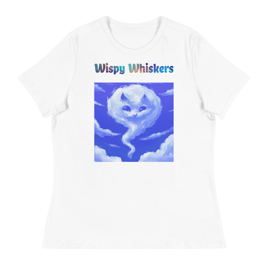 Women's White T-Shirt with Cloud With a Cat Face with a text "Wispy Whiskers" at $25.97 found at Personalizedpetlovergifts