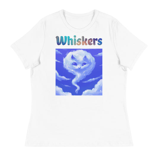 Women's White T-Shirt with Cloud With a Cat Face with a text "Whiskers" at $25.97 found at Personalizedpetlovergifts