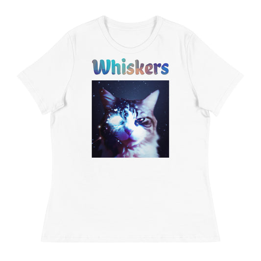 Women's White T-Shirt with Cat With Space Eye with a text "Whiskers" at $25.97 found at Personalizedpetlovergifts