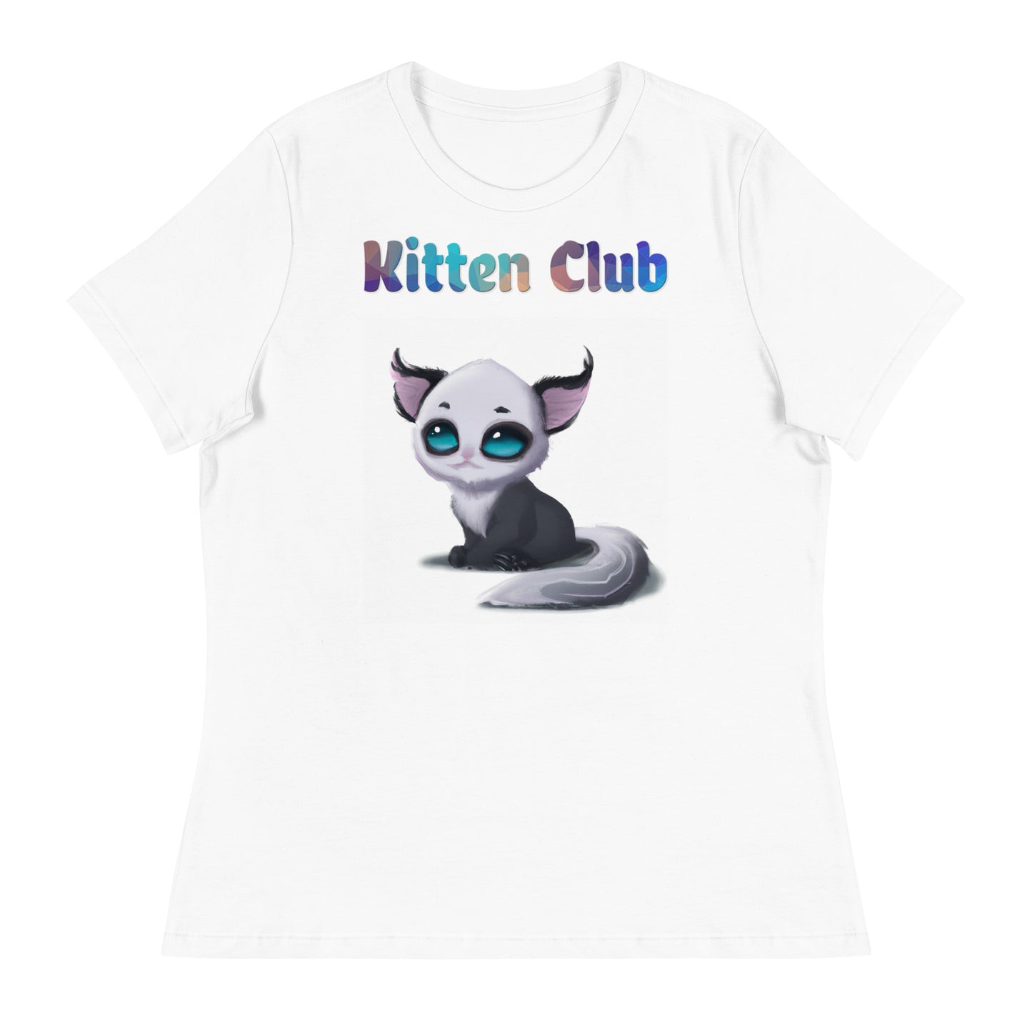 Women's White T-Shirt with Cute Alien Kitten with a text "Kitten Club" at $25.97 found at Personalizedpetlovergifts