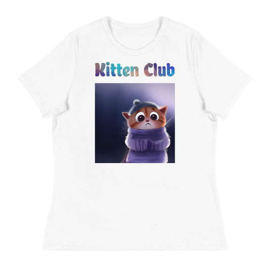 Women's White T-Shirt with Cozy Kitten with a text "Kitten Club" at $25.97 found at Personalizedpetlovergifts