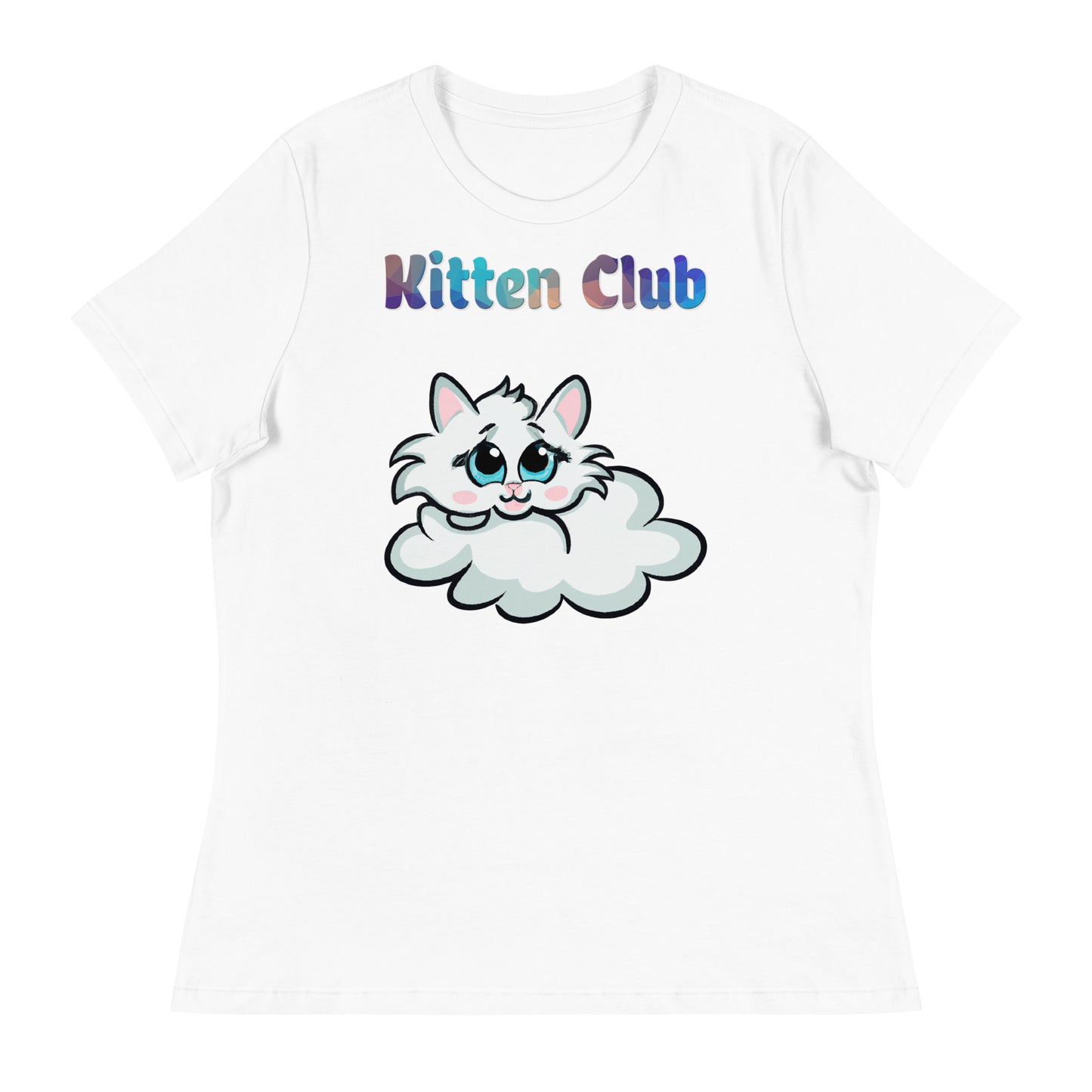 Women's White T-Shirt with Cloud Kitten with a text "Kitten Club" at $25.97 found at Personalizedpetlovergifts