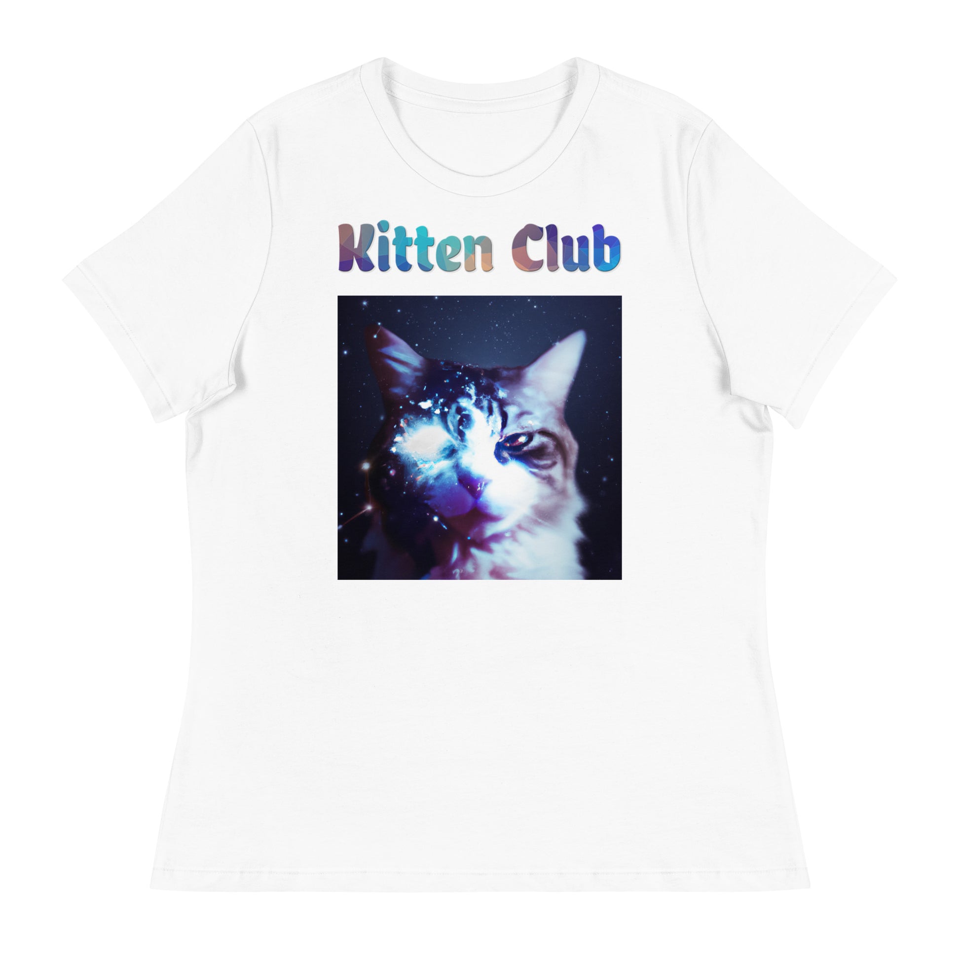 Women's White T-Shirt with Cat With Space Eye with a text "Kitten Club" at $25.97 found at Personalizedpetlovergifts