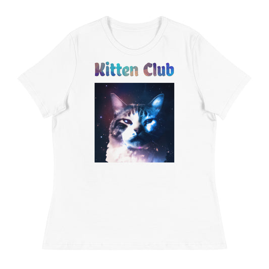 Women's White T-Shirt with Cat With Galaxy with a text "Kitten Club" at $25.97 found at Personalizedpetlovergifts