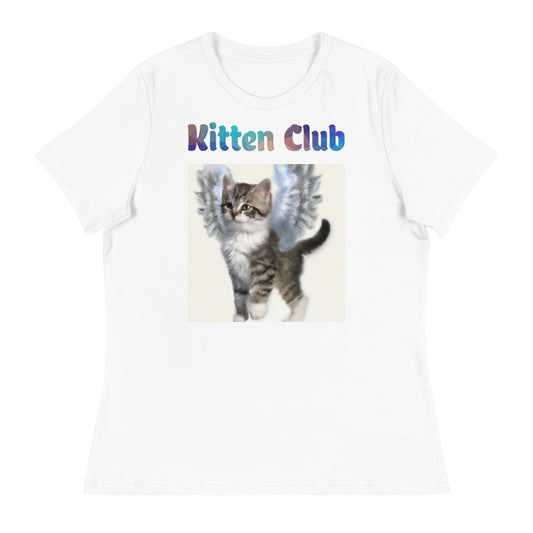 Women's White T-Shirt with Cat With Beautiful Angel Wings with a text "Kitten Club" at $25.97 found at Personalizedpetlovergifts