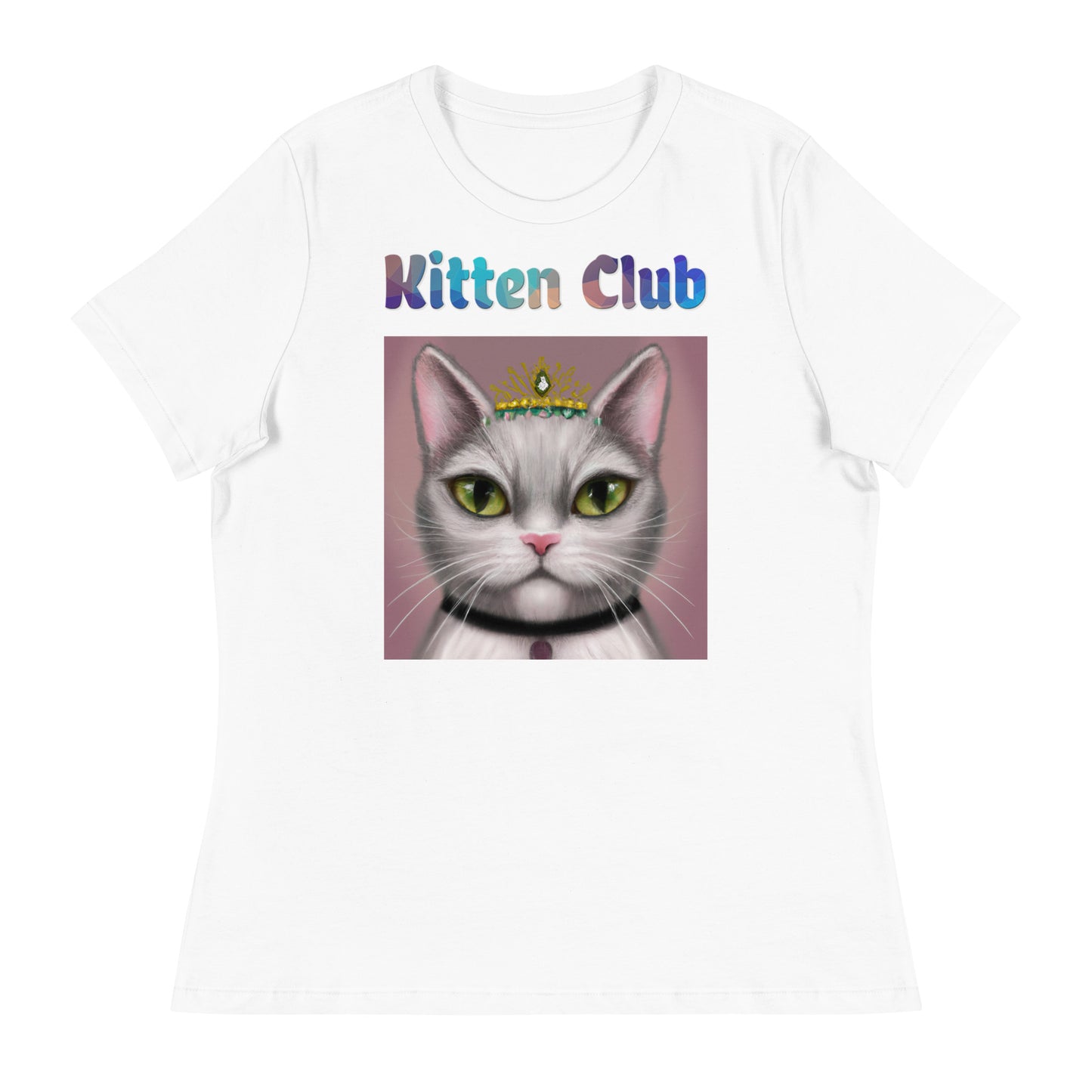 Women's White T-Shirt with Cat With a Tiara with a text "Kitten Club" at $25.97 found at Personalizedpetlovergifts