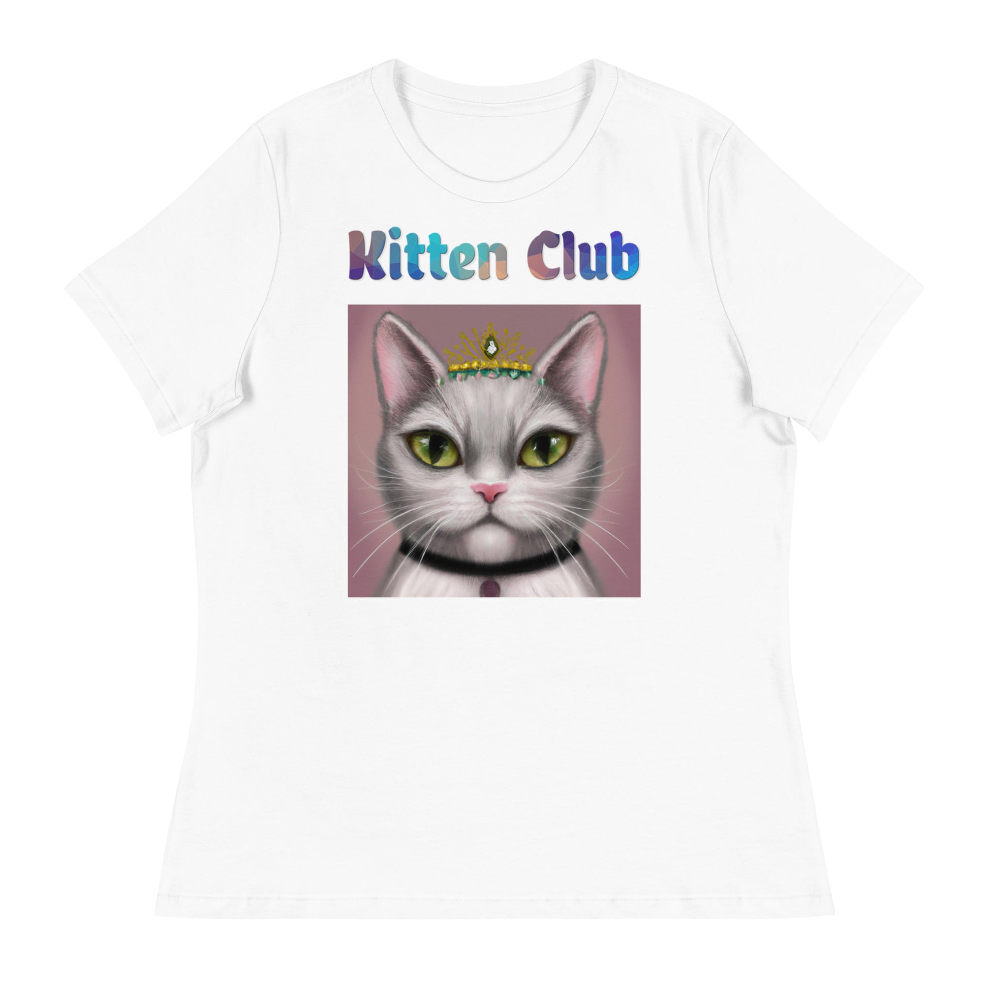 Women's White T-Shirt with Cat With a Tiara with a text "Kitten Club" at $25.97 found at Personalizedpetlovergifts